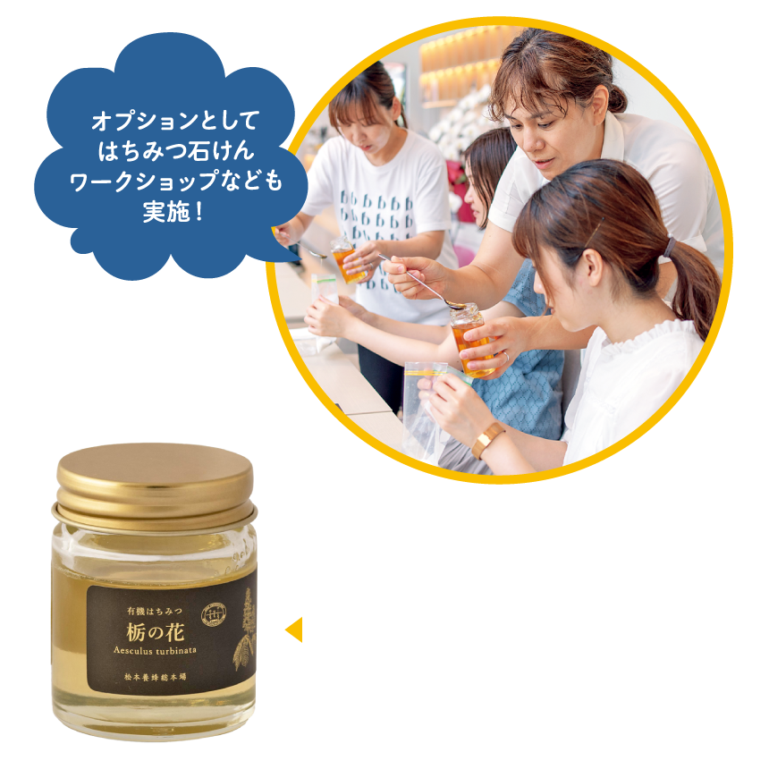 オプションとしてはちみつ石けんワークショップなども実施！