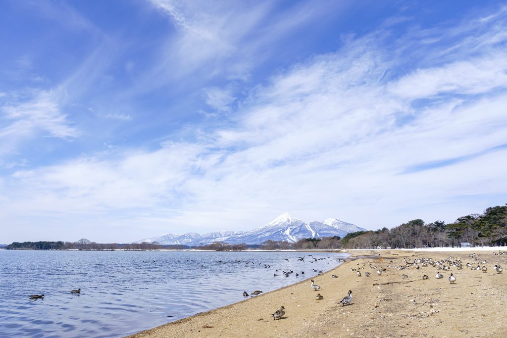 磐梯山と猪苗代湖（志田浜）